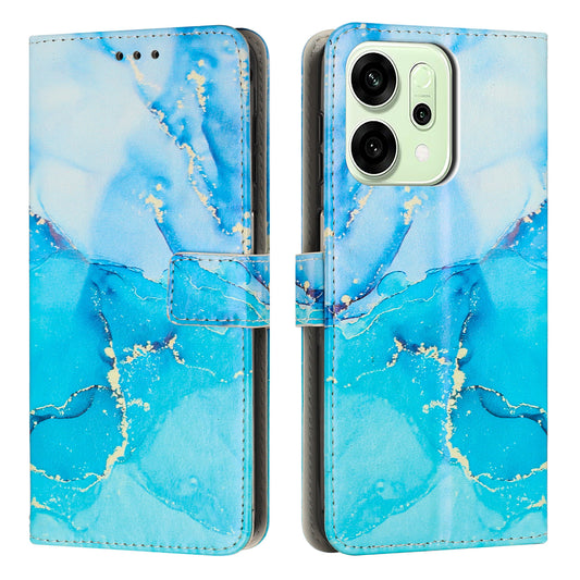 For Oppo Reno14 Pro 5G (China) / Oppo Reno14 Pro 5G (Global) Stand Case Marble Pattern PU Leather Wallet Phone Cover - Blue / Green
