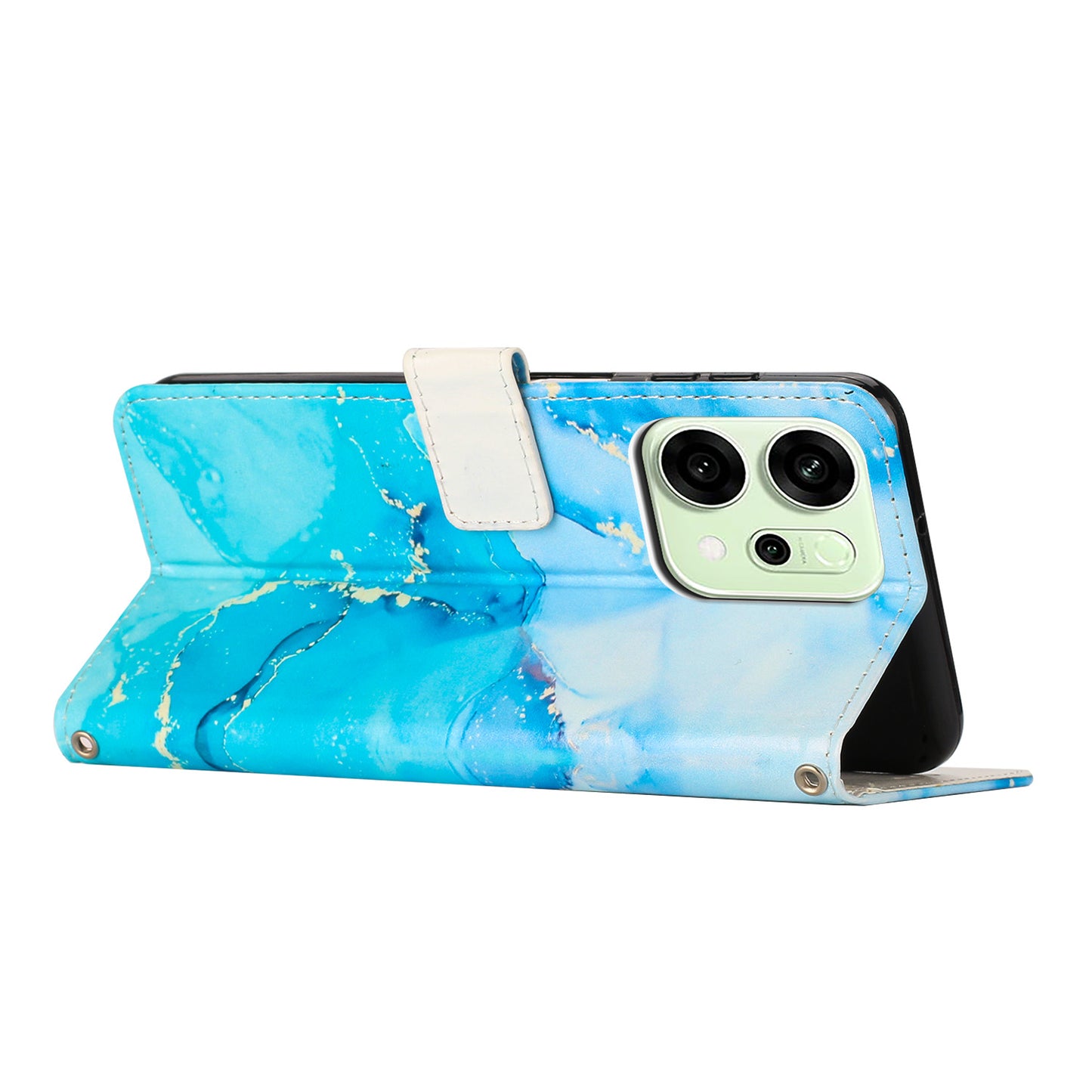 For Oppo Reno14 Pro 5G (China) / Oppo Reno14 Pro 5G (Global) Stand Case Marble Pattern PU Leather Wallet Phone Cover - Blue / Green