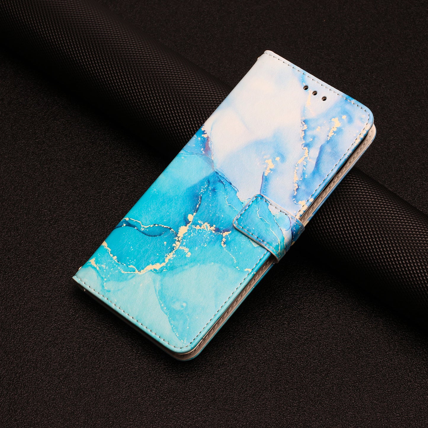 For Oppo Reno14 Pro 5G (China) / Oppo Reno14 Pro 5G (Global) Stand Case Marble Pattern PU Leather Wallet Phone Cover - Blue / Green