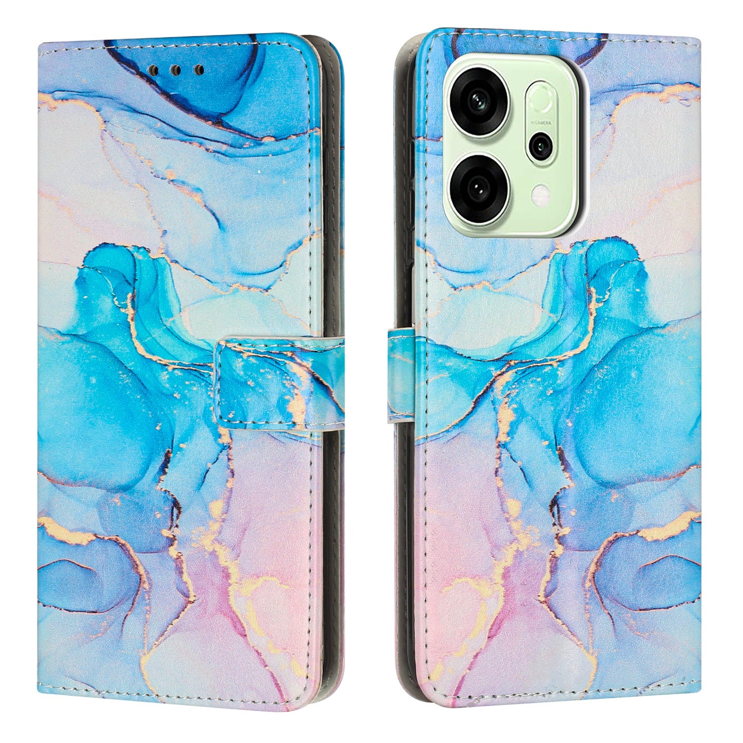 For Oppo Reno14 Pro 5G (China) / Oppo Reno14 Pro 5G (Global) Stand Case Marble Pattern PU Leather Wallet Phone Cover - Pink / Green