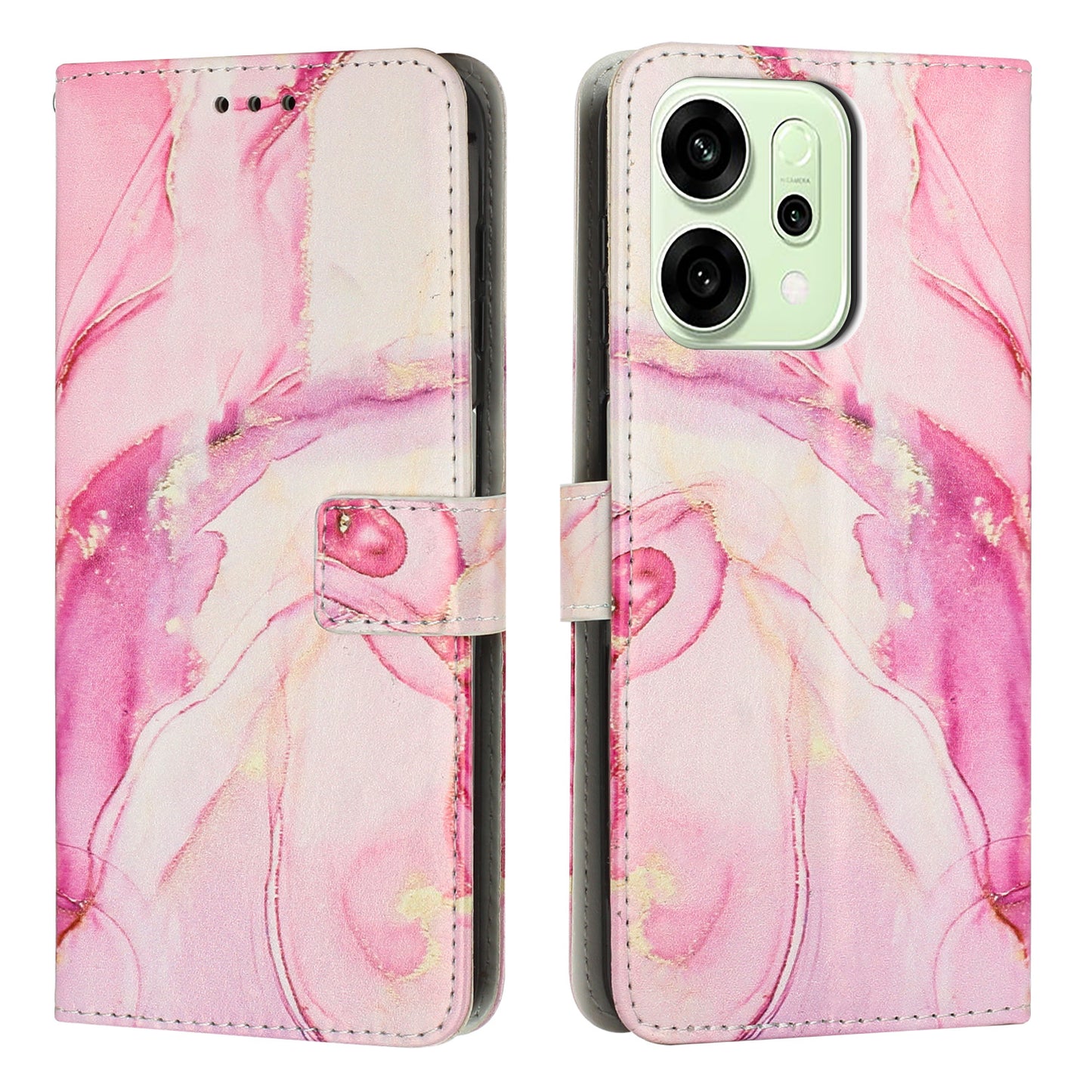 For Oppo Reno14 Pro 5G (China) / Oppo Reno14 Pro 5G (Global) Stand Case Marble Pattern PU Leather Wallet Phone Cover - Rose Gold