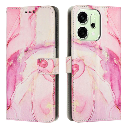 For Oppo Reno14 Pro 5G (China) / Oppo Reno14 Pro 5G (Global) Stand Case Marble Pattern PU Leather Wallet Phone Cover - Rose Gold