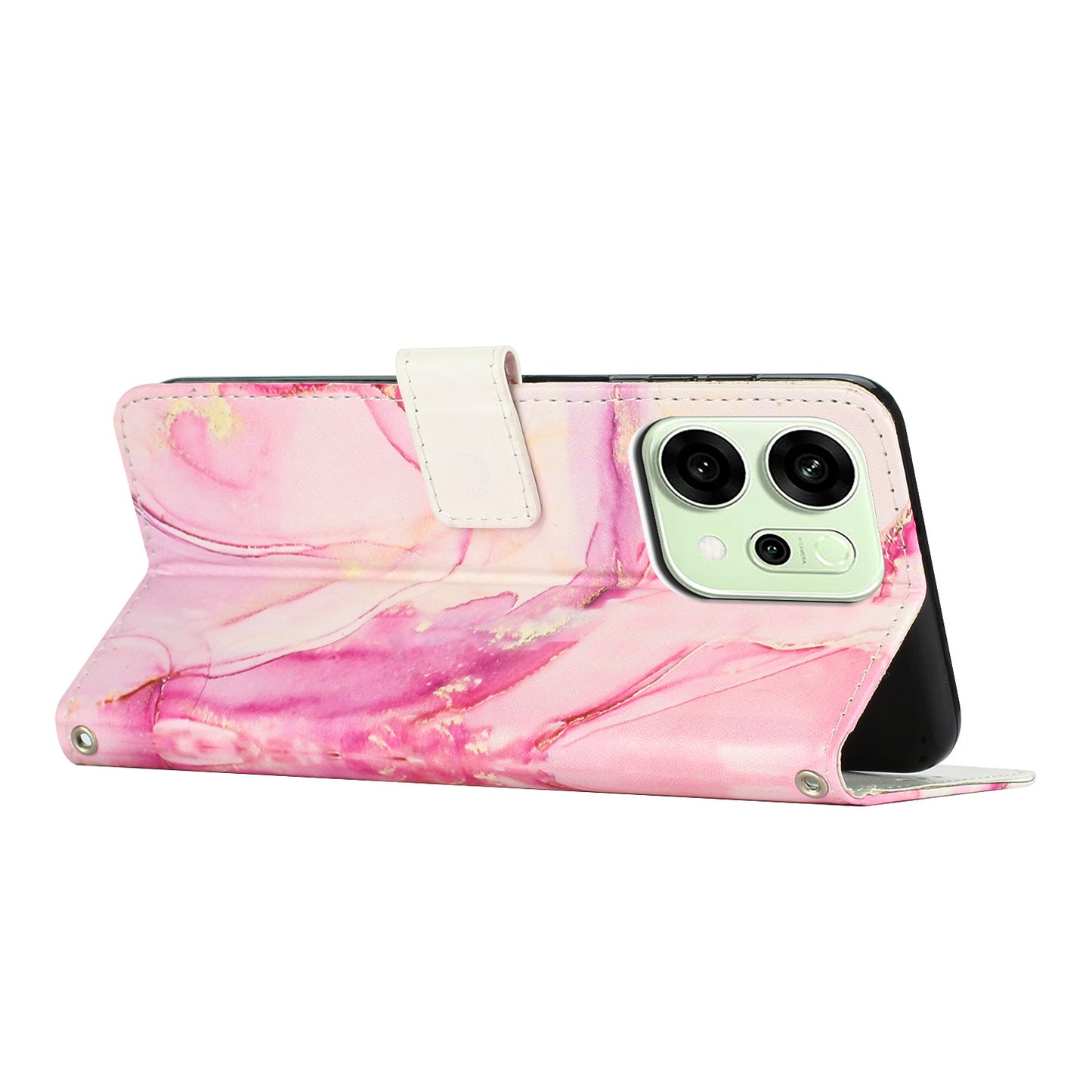 For Oppo Reno14 Pro 5G (China) / Oppo Reno14 Pro 5G (Global) Stand Case Marble Pattern PU Leather Wallet Phone Cover - Rose Gold