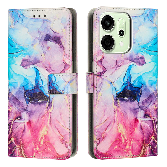 For Oppo Reno14 Pro 5G (China) / Oppo Reno14 Pro 5G (Global) Stand Case Marble Pattern PU Leather Wallet Phone Cover - Pink / Purple