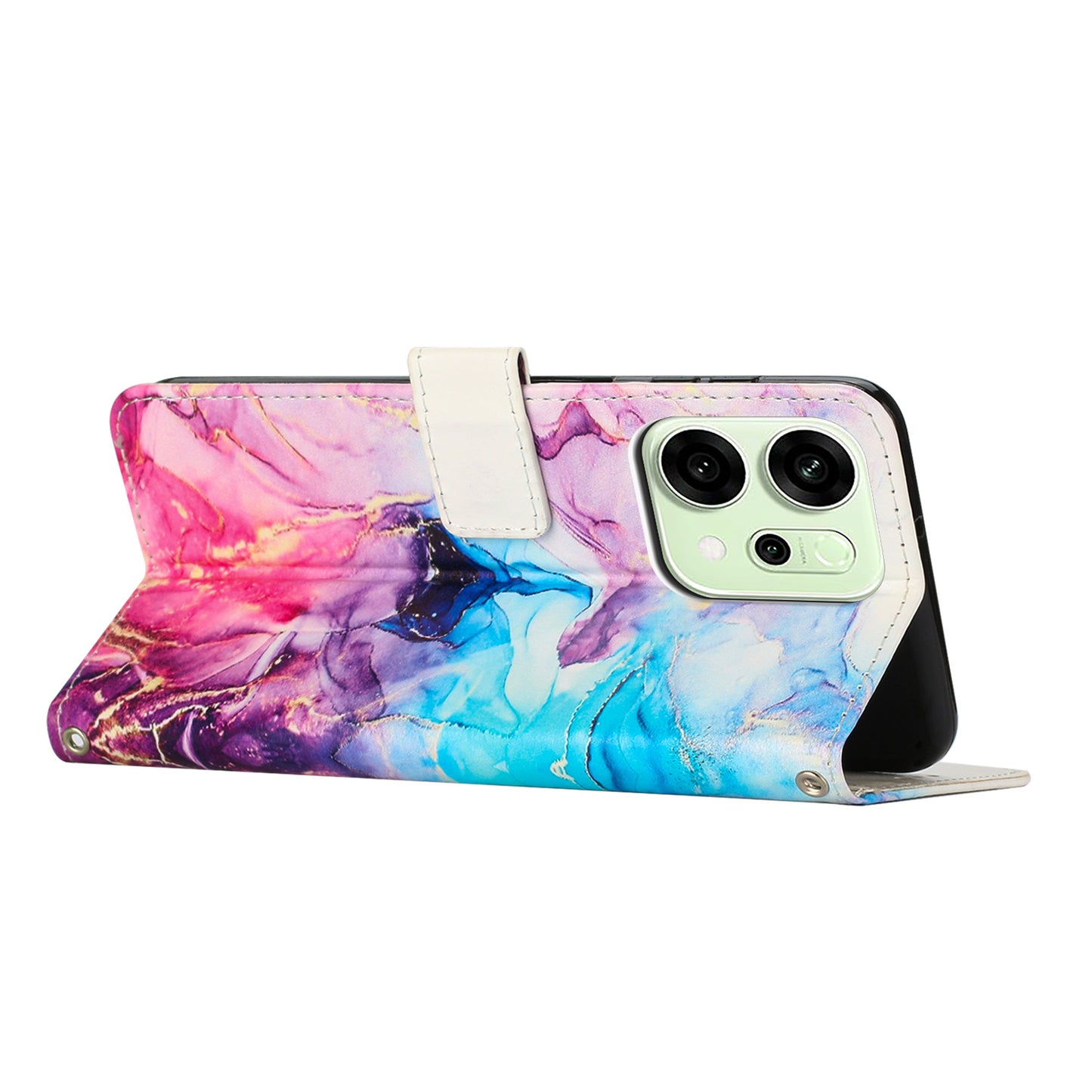 For Oppo Reno14 Pro 5G (China) / Oppo Reno14 Pro 5G (Global) Stand Case Marble Pattern PU Leather Wallet Phone Cover - Pink / Purple