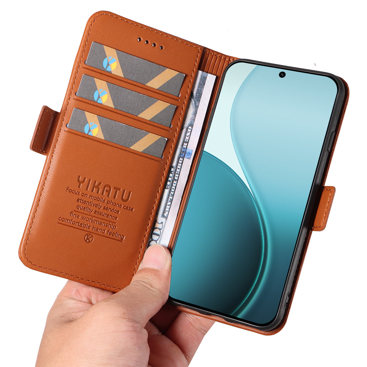For Oppo Reno14 Pro 5G (China) / Oppo Reno14 Pro 5G (Global) Wallet Phone Case YIKATU YK-003 Leather Stand Cover - Brown