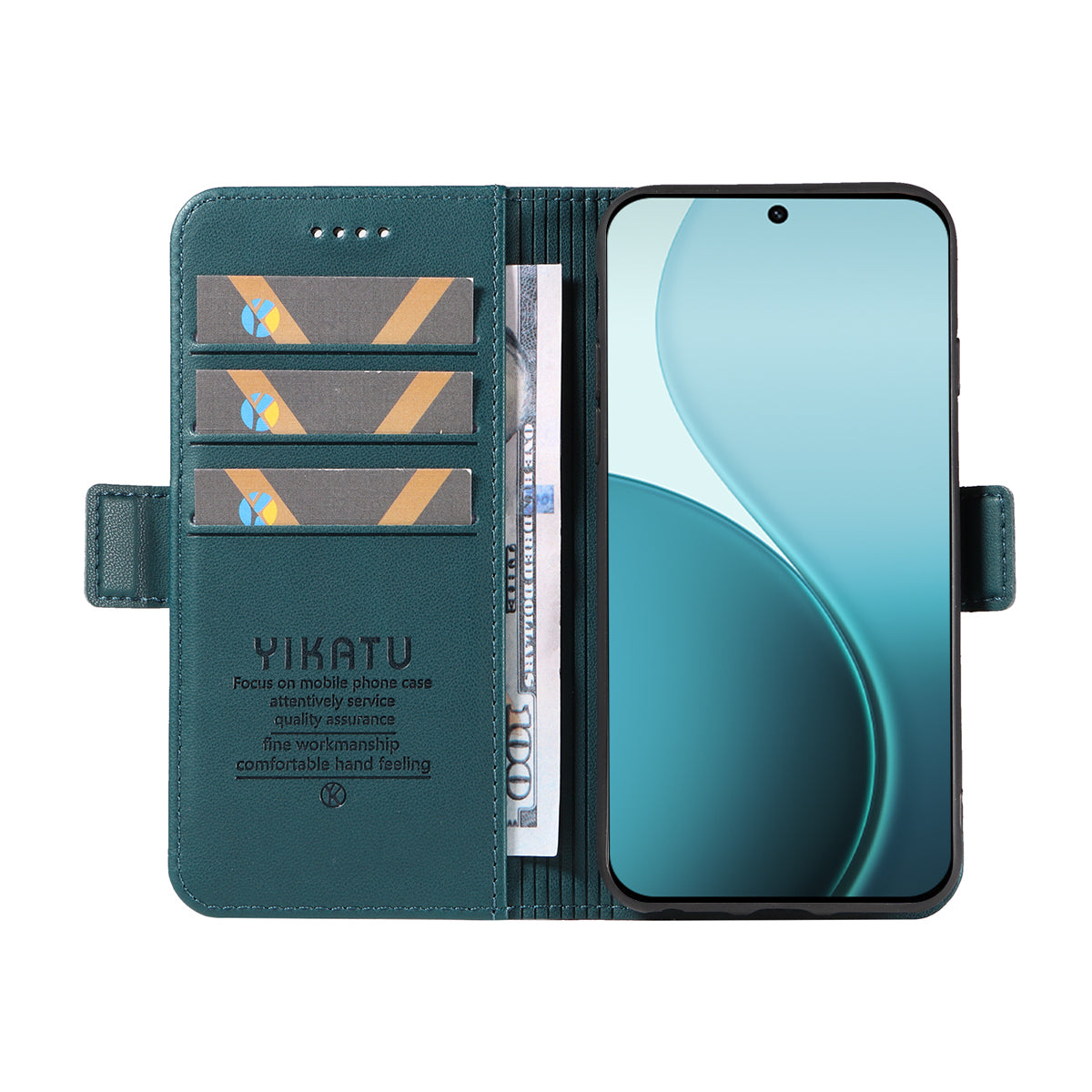 For Oppo Reno14 Pro 5G (China) / Oppo Reno14 Pro 5G (Global) Wallet Phone Case YIKATU YK-003 Leather Stand Cover - Green