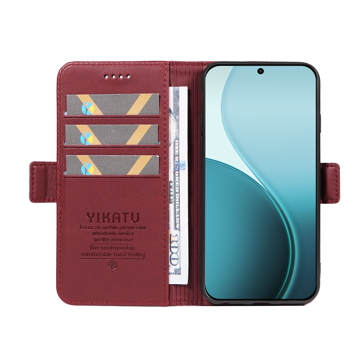 For Oppo Reno14 Pro 5G (China) / Oppo Reno14 Pro 5G (Global) Wallet Phone Case YIKATU YK-003 Leather Stand Cover - Wine Red