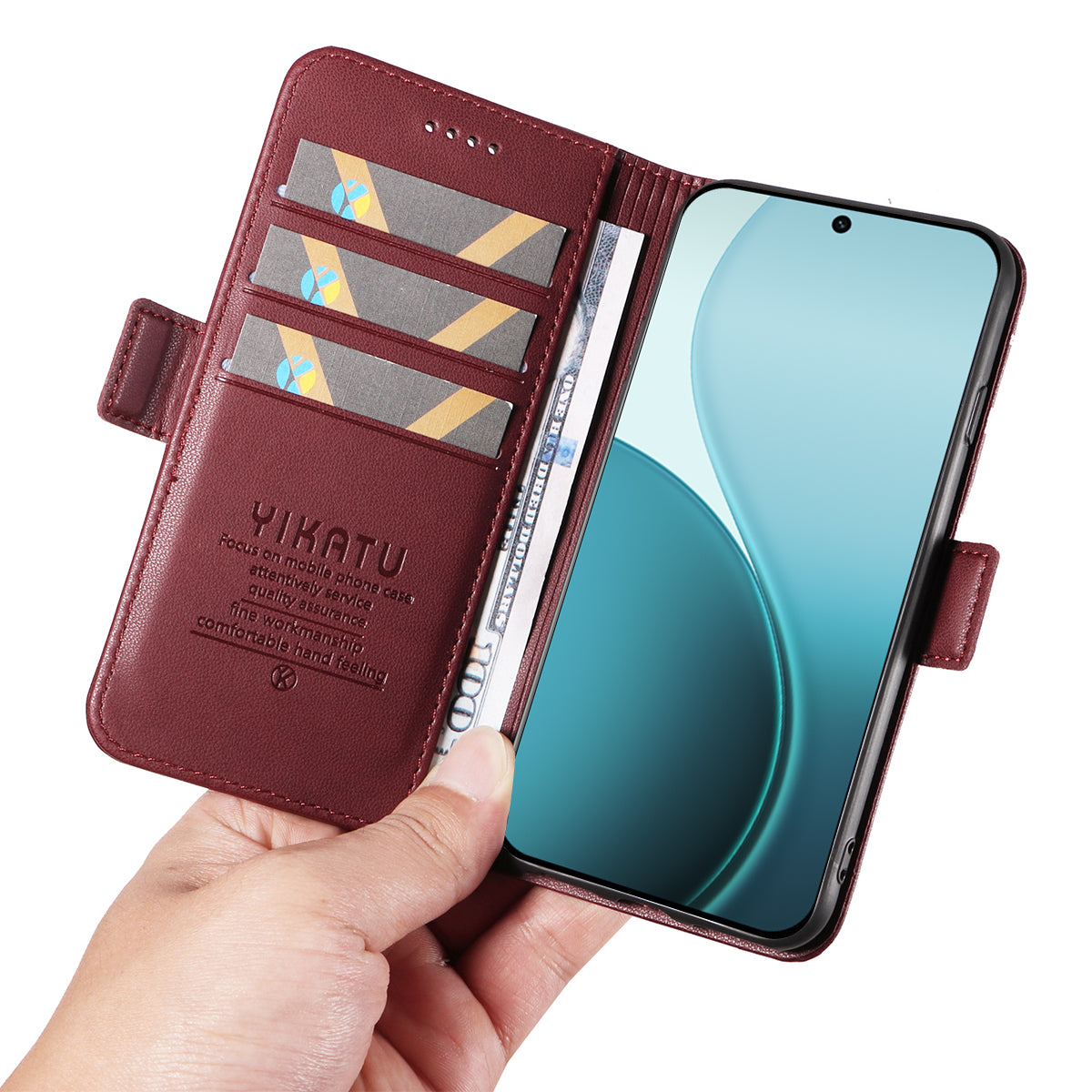 For Oppo Reno14 Pro 5G (China) / Oppo Reno14 Pro 5G (Global) Wallet Phone Case YIKATU YK-003 Leather Stand Cover - Wine Red