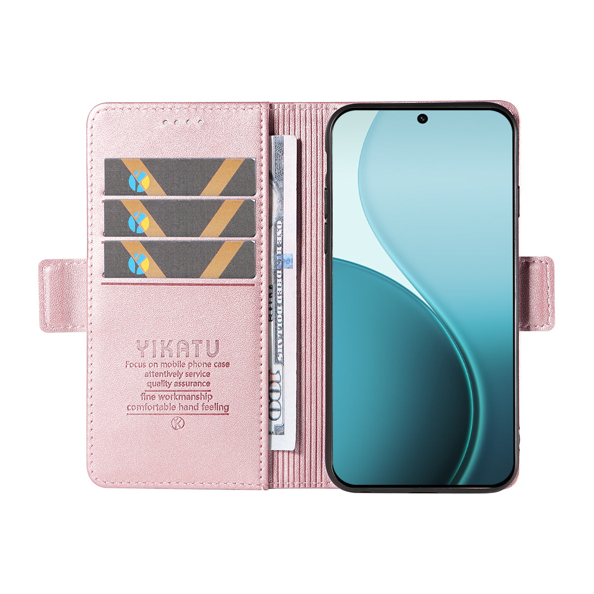 For Oppo Reno14 Pro 5G (China) / Oppo Reno14 Pro 5G (Global) Wallet Phone Case YIKATU YK-003 Leather Stand Cover - Rose Gold