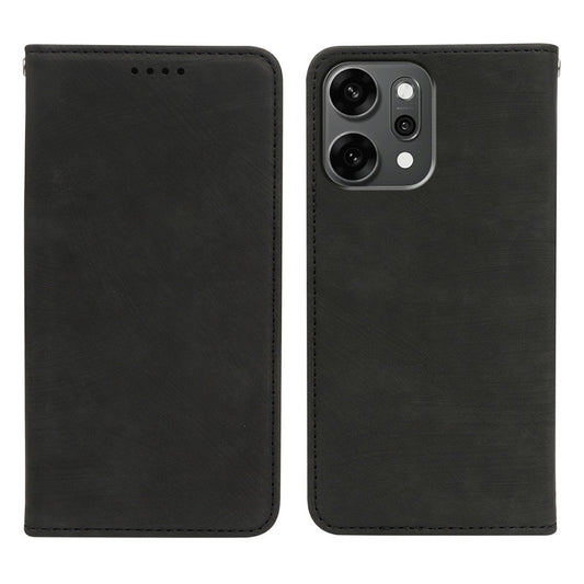 For Oppo Reno14 Pro 5G (Global) Case Strong Magnetic Leather Wallet Phone Cover with Striped Texture - Black