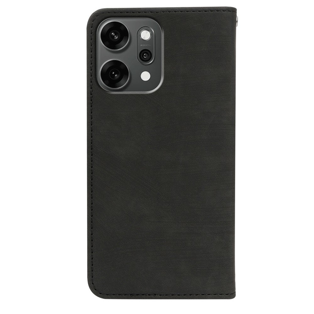 For Oppo Reno14 Pro 5G (Global) Case Strong Magnetic Leather Wallet Phone Cover with Striped Texture - Black