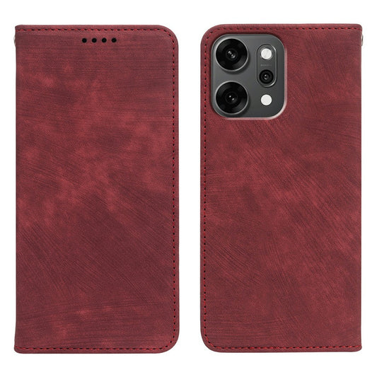 For Oppo Reno14 Pro 5G (Global) Case Strong Magnetic Leather Wallet Phone Cover with Striped Texture - Red