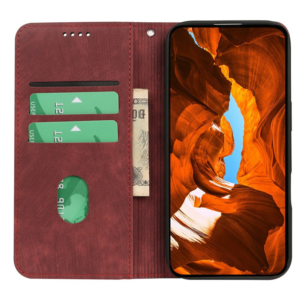 For Oppo Reno14 Pro 5G (Global) Case Strong Magnetic Leather Wallet Phone Cover with Striped Texture - Red