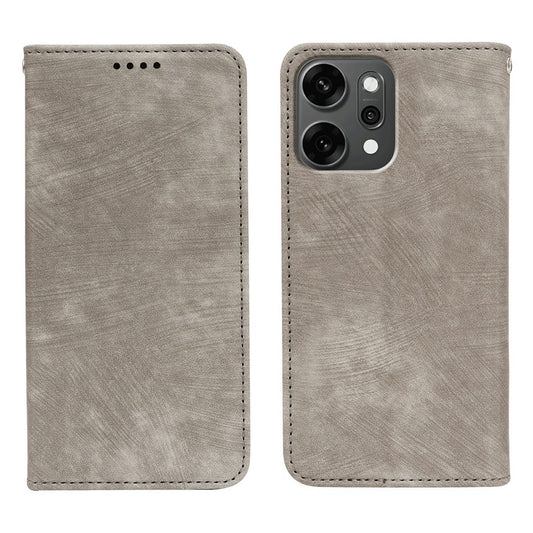 For Oppo Reno14 Pro 5G (Global) Case Strong Magnetic Leather Wallet Phone Cover with Striped Texture - Grey