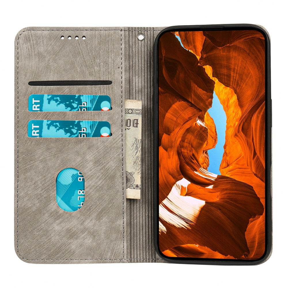 For Oppo Reno14 Pro 5G (Global) Case Strong Magnetic Leather Wallet Phone Cover with Striped Texture - Grey