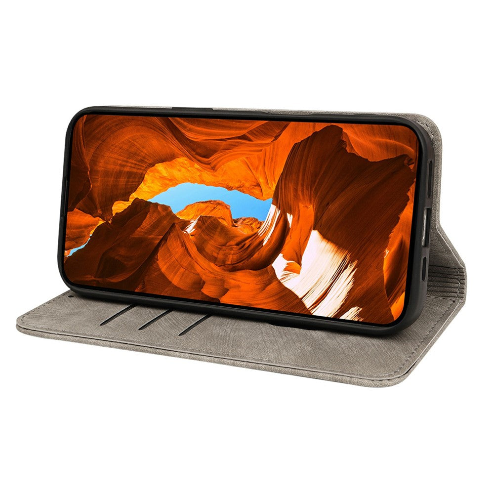 For Oppo Reno14 Pro 5G (Global) Case Strong Magnetic Leather Wallet Phone Cover with Striped Texture - Grey