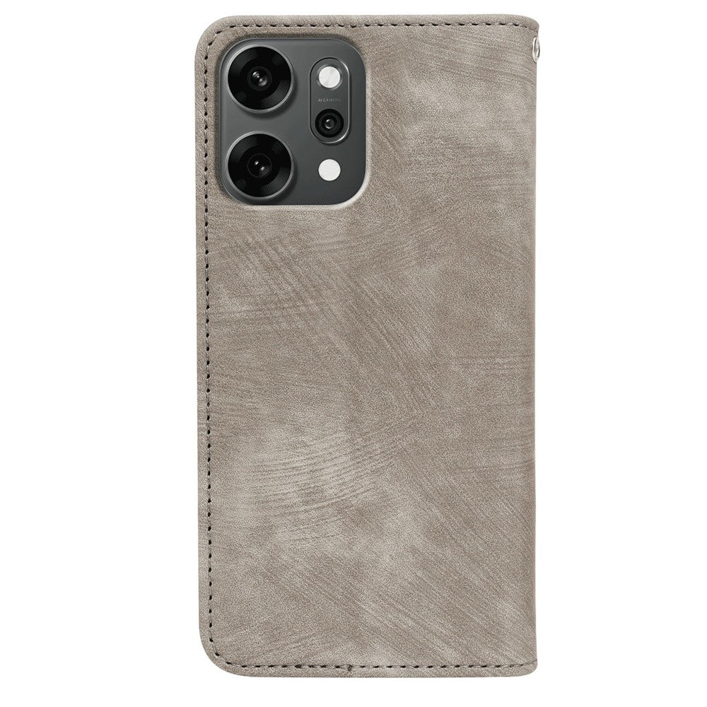For Oppo Reno14 Pro 5G (Global) Case Strong Magnetic Leather Wallet Phone Cover with Striped Texture - Grey