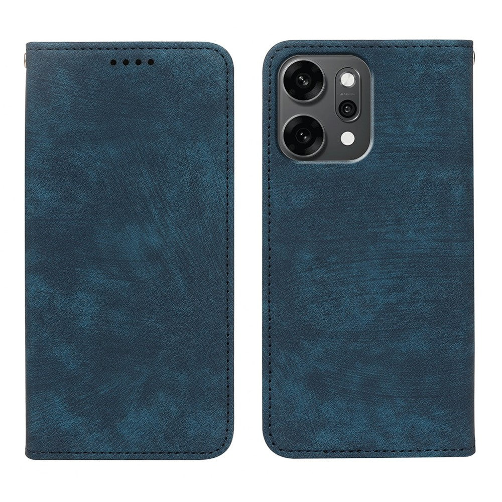 For Oppo Reno14 Pro 5G (Global) Case Strong Magnetic Leather Wallet Phone Cover with Striped Texture - Blue