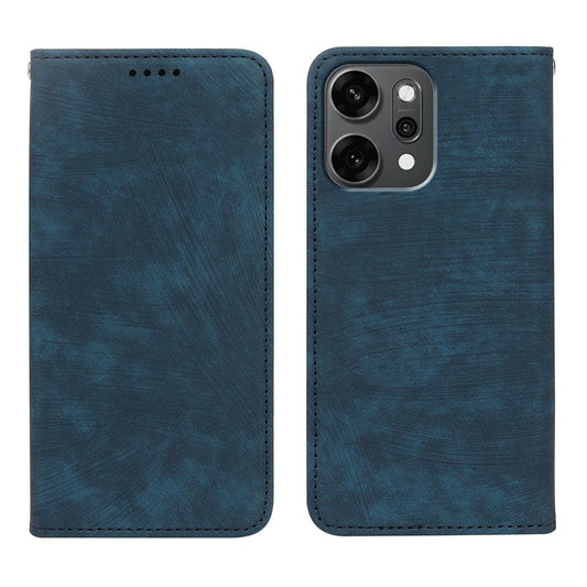 For Oppo Reno14 Pro 5G (Global) Case Strong Magnetic Leather Wallet Phone Cover with Striped Texture - Blue
