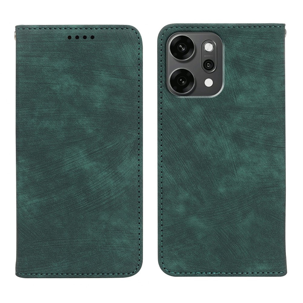 For Oppo Reno14 Pro 5G (Global) Case Strong Magnetic Leather Wallet Phone Cover with Striped Texture - Green