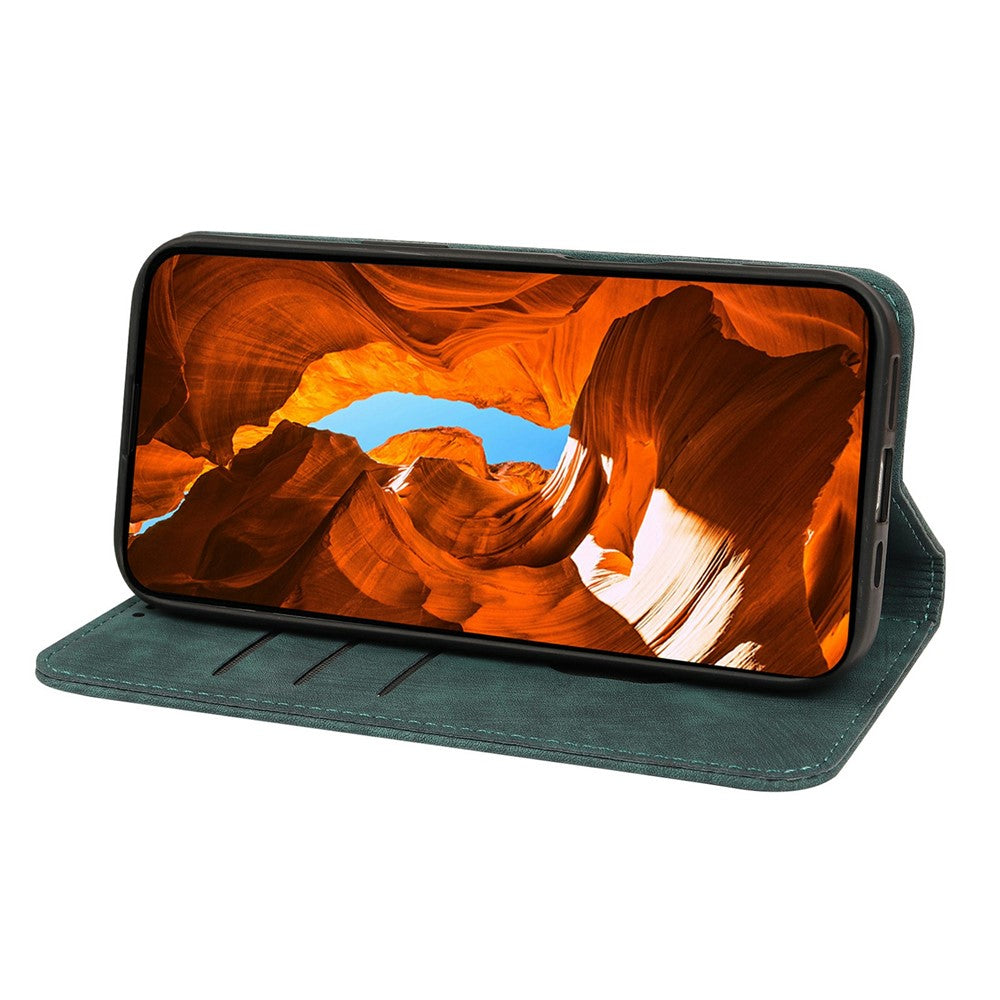 For Oppo Reno14 Pro 5G (Global) Case Strong Magnetic Leather Wallet Phone Cover with Striped Texture - Green