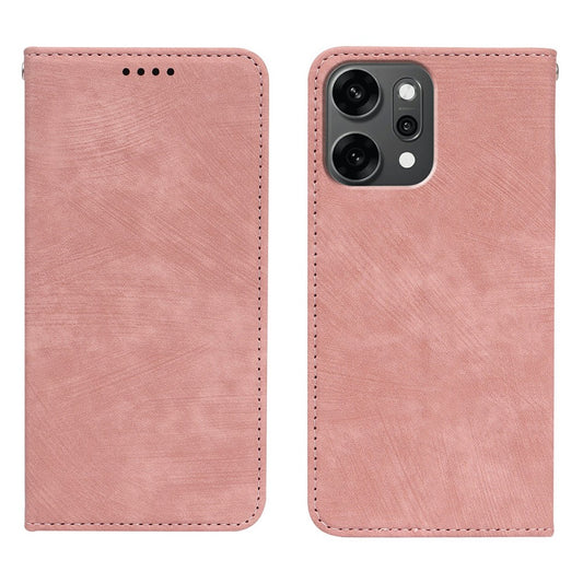 For Oppo Reno14 Pro 5G (Global) Case Strong Magnetic Leather Wallet Phone Cover with Striped Texture - Rose Gold