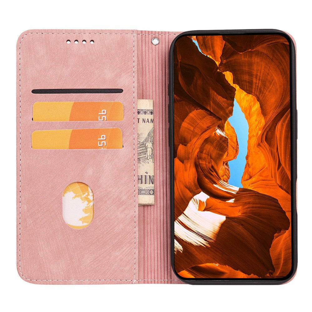 For Oppo Reno14 Pro 5G (Global) Case Strong Magnetic Leather Wallet Phone Cover with Striped Texture - Rose Gold