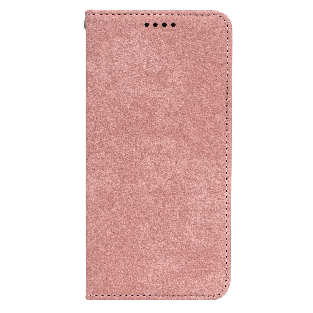 For Oppo Reno14 Pro 5G (Global) Case Strong Magnetic Leather Wallet Phone Cover with Striped Texture - Rose Gold