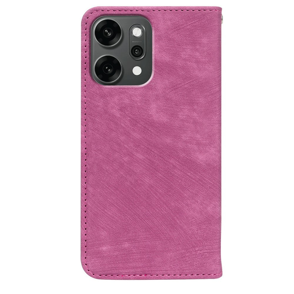 For Oppo Reno14 Pro 5G (Global) Case Strong Magnetic Leather Wallet Phone Cover with Striped Texture - Rose