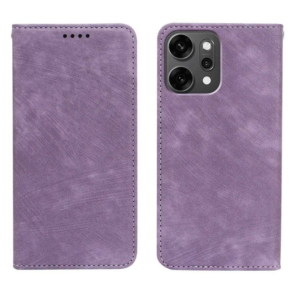 For Oppo Reno14 Pro 5G (Global) Case Strong Magnetic Leather Wallet Phone Cover with Striped Texture - Purple