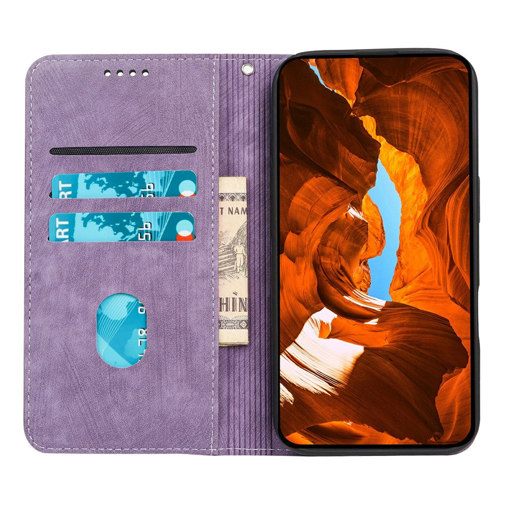 For Oppo Reno14 Pro 5G (Global) Case Strong Magnetic Leather Wallet Phone Cover with Striped Texture - Purple