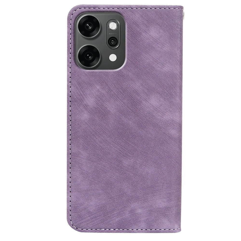 For Oppo Reno14 Pro 5G (Global) Case Strong Magnetic Leather Wallet Phone Cover with Striped Texture - Purple