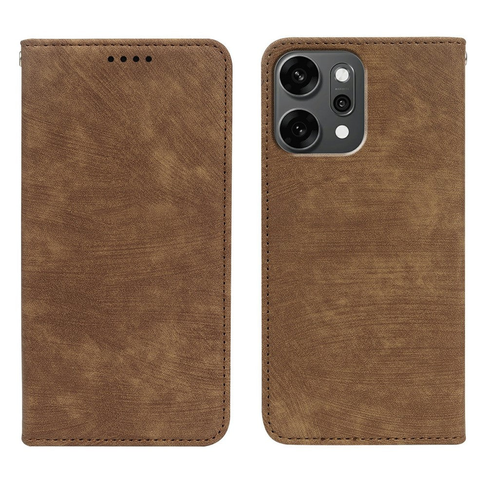 For Oppo Reno14 Pro 5G (Global) Case Strong Magnetic Leather Wallet Phone Cover with Striped Texture - Brown