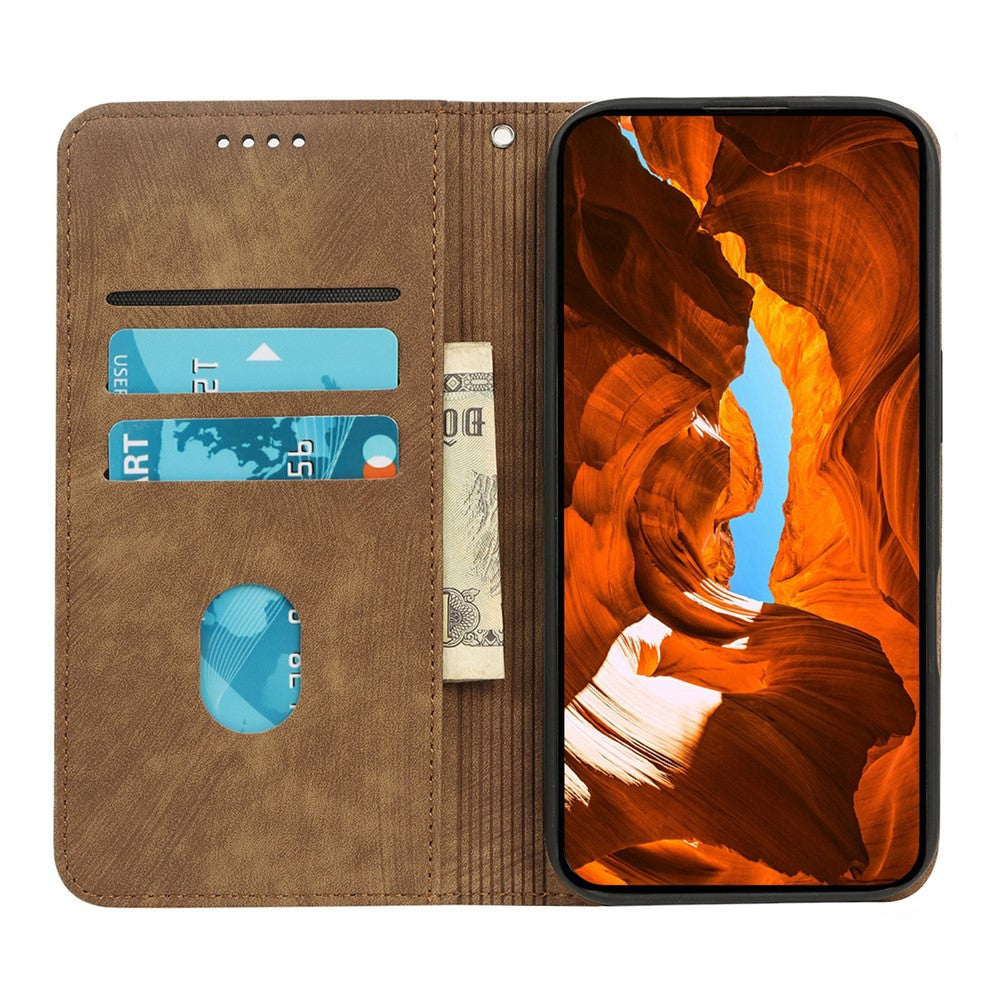 For Oppo Reno14 Pro 5G (Global) Case Strong Magnetic Leather Wallet Phone Cover with Striped Texture - Brown