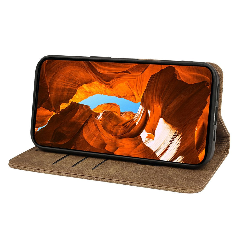 For Oppo Reno14 Pro 5G (Global) Case Strong Magnetic Leather Wallet Phone Cover with Striped Texture - Brown