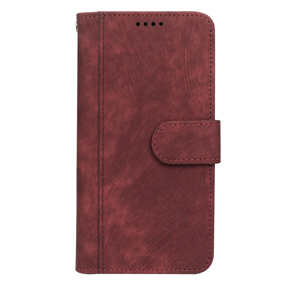 For iPhone 17 Pro Max Leather Case Line Pattern Wallet Phone Cover with 9 Card Slots - Red