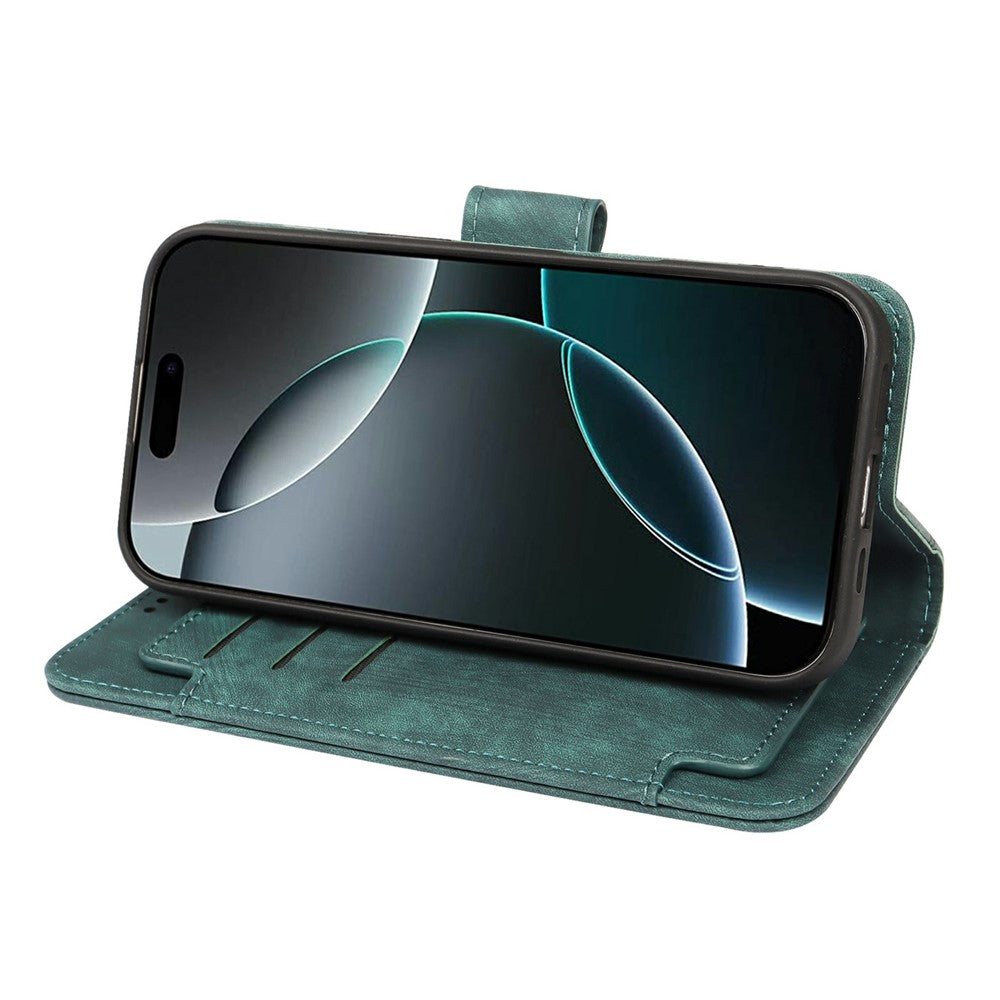 For iPhone 17 Pro Max Leather Case Line Pattern Wallet Phone Cover with 9 Card Slots - Green