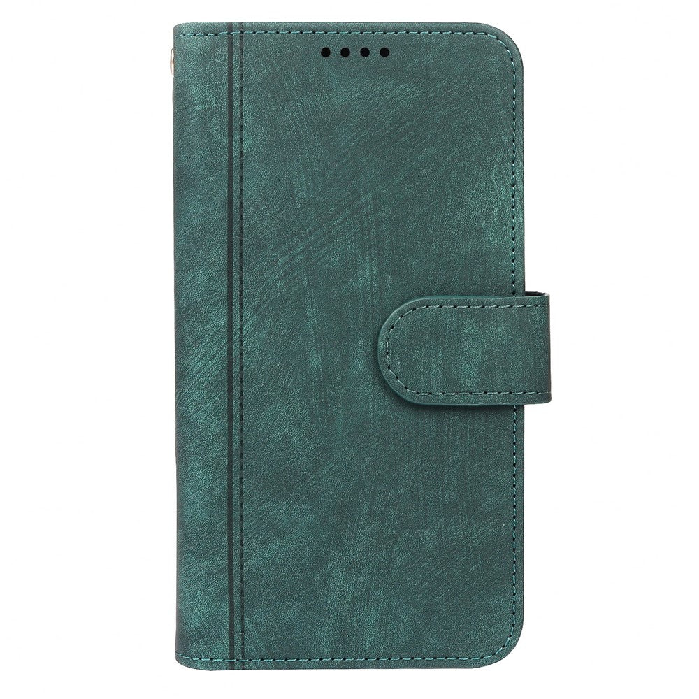 For iPhone 17 Pro Max Leather Case Line Pattern Wallet Phone Cover with 9 Card Slots - Green