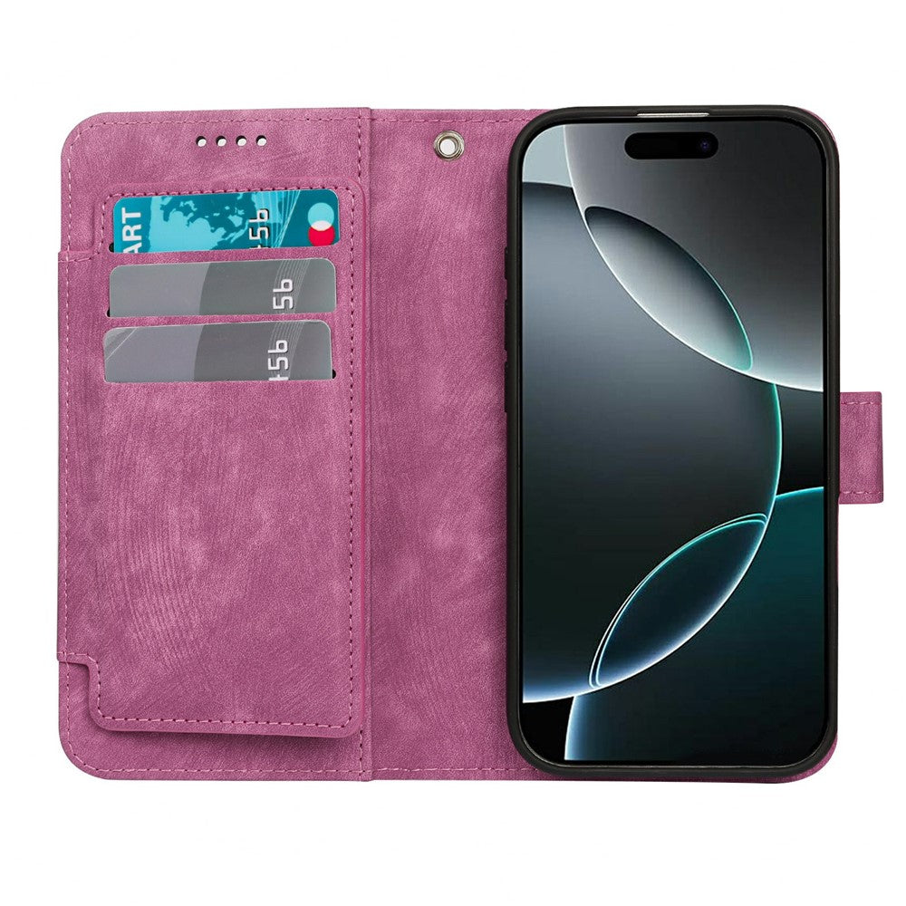 For iPhone 17 Pro Max Leather Case Line Pattern Wallet Phone Cover with 9 Card Slots - Rose