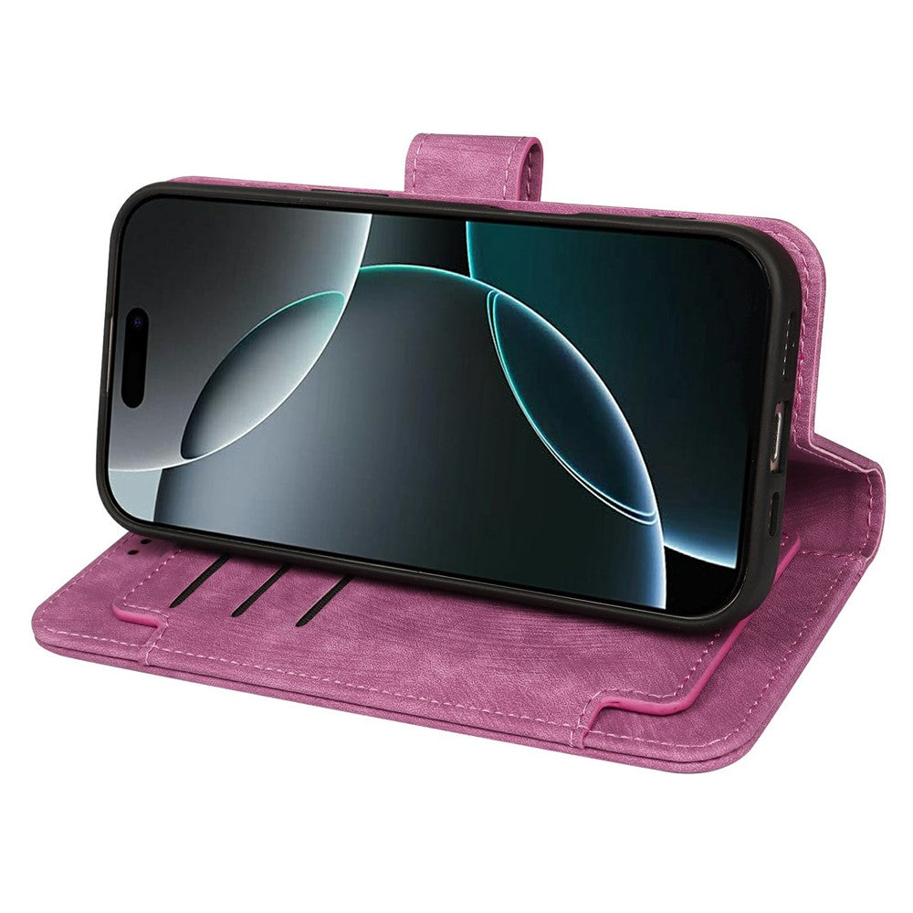 For iPhone 17 Pro Max Leather Case Line Pattern Wallet Phone Cover with 9 Card Slots - Rose