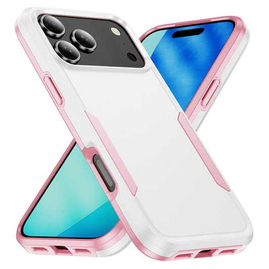 For iPhone 17 Pro Max Case PC + TPU Military Grade Drop Protective Phone Cover - White + Pink