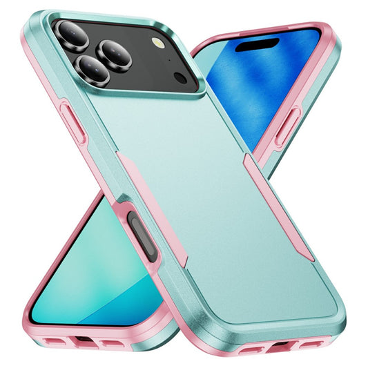 For iPhone 17 Pro Max Case PC + TPU Military Grade Drop Protective Phone Cover - Green + Pink