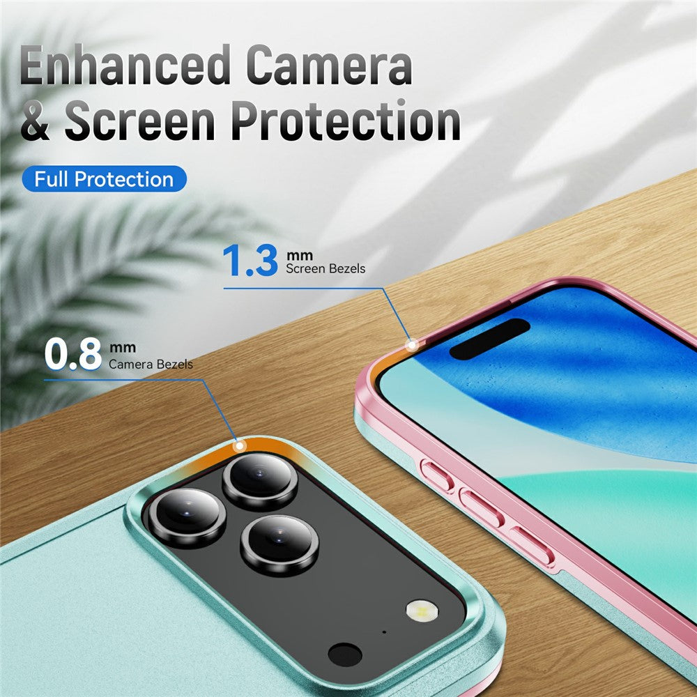 For iPhone 17 Pro Max Case PC + TPU Military Grade Drop Protective Phone Cover - Green + Pink