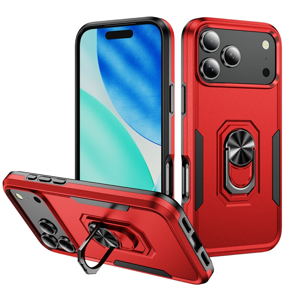 For iPhone 17 Pro Max Case Military Grade Ring Kickstand PC + TPU Phone Cover - Red + Black