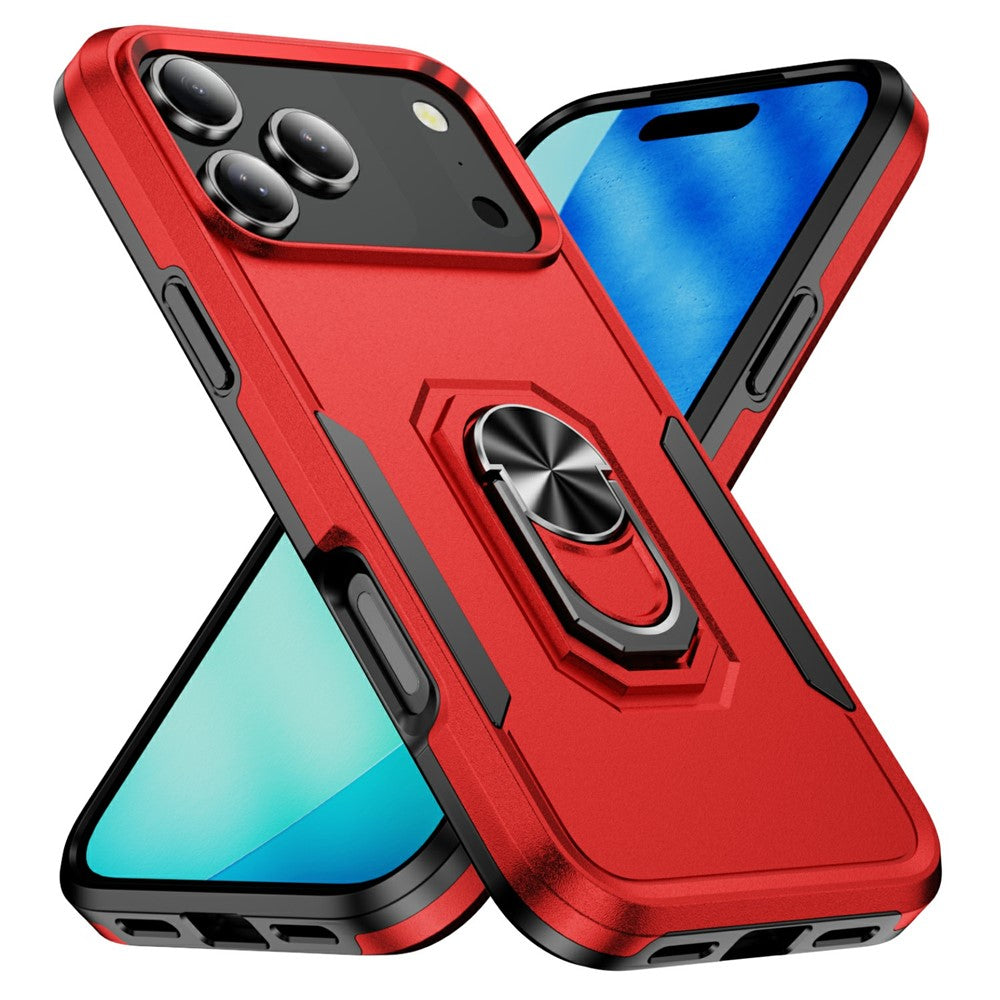 For iPhone 17 Pro Max Case Military Grade Ring Kickstand PC + TPU Phone Cover - Red + Black