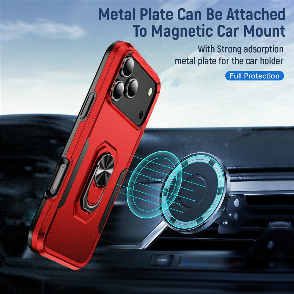 For iPhone 17 Pro Max Case Military Grade Ring Kickstand PC + TPU Phone Cover - Red + Black