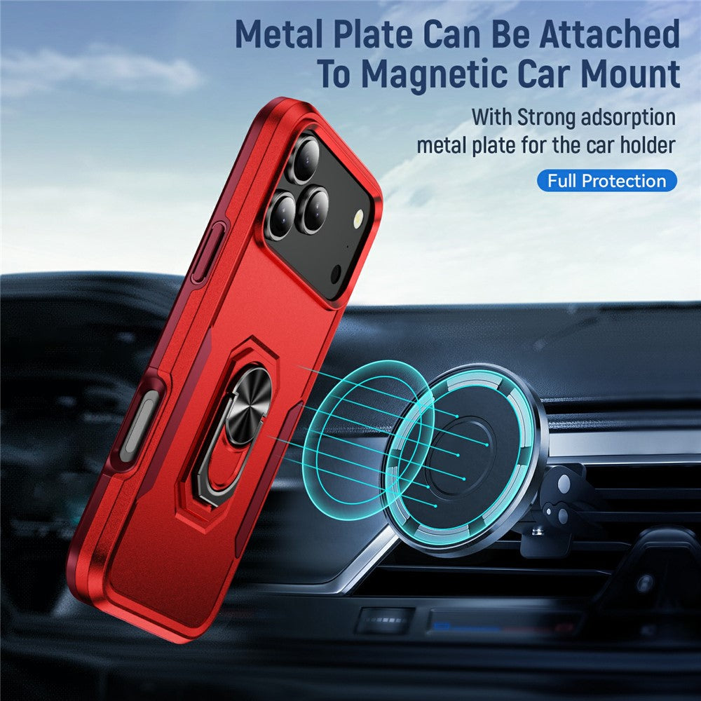 For iPhone 17 Pro Max Case Military Grade Ring Kickstand PC + TPU Phone Cover - Red + Rose