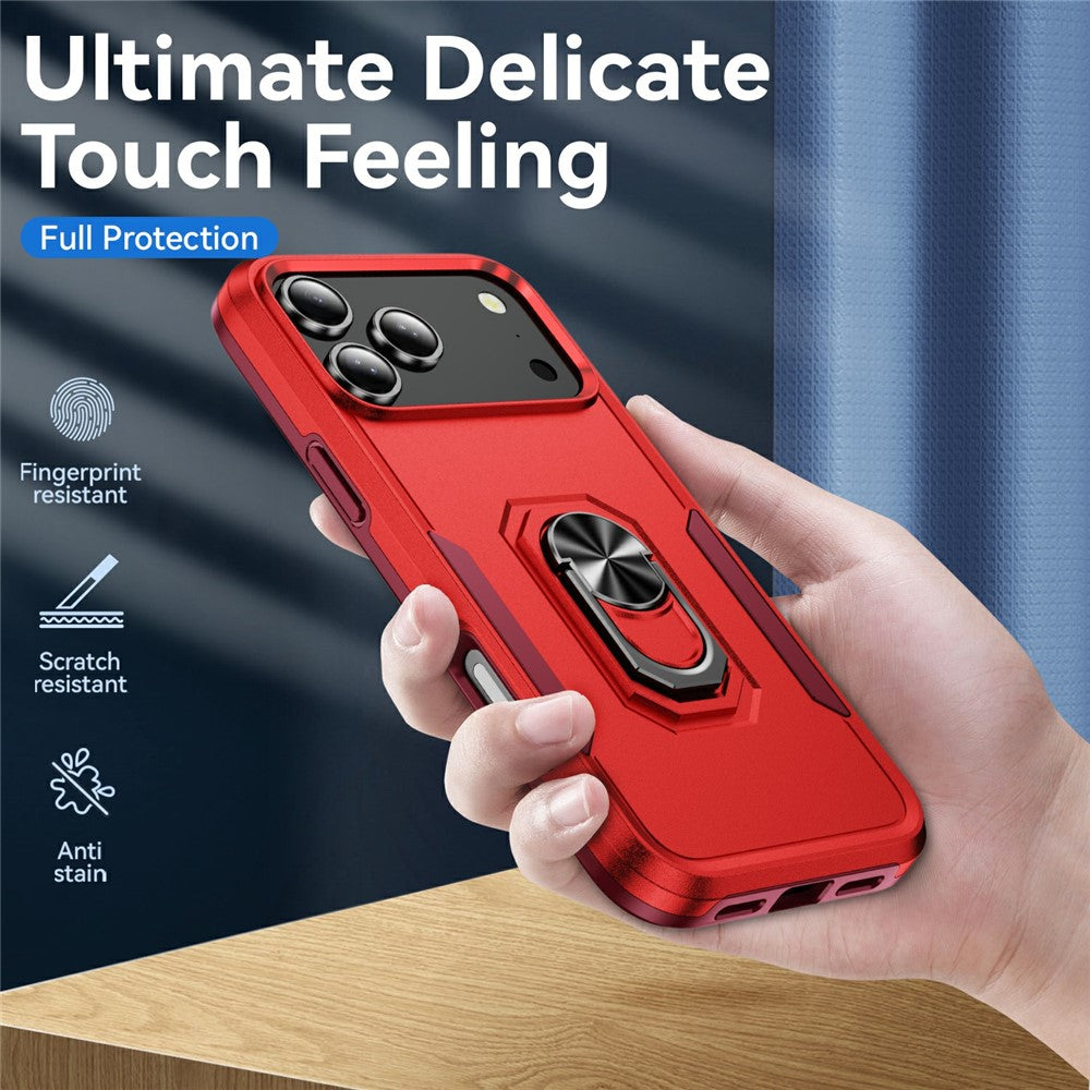 For iPhone 17 Pro Max Case Military Grade Ring Kickstand PC + TPU Phone Cover - Red + Rose