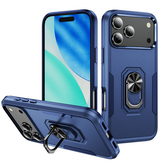 For iPhone 17 Pro Max Case Military Grade Ring Kickstand PC + TPU Phone Cover - Blue